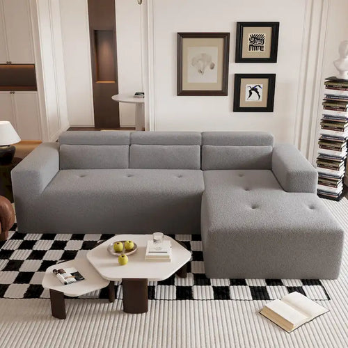 Sofá seccional modular moderno 109, sofá en forma de L de tela de peluche con chaise longue y cojines