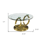 32 Mesa de centro redonda abstracta de cristal y metal transparente y dorado - 31.5' X '17' X '31.5
