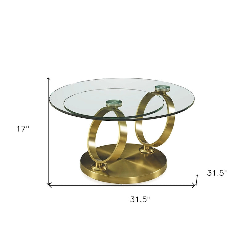 32 Mesa de centro redonda abstracta de cristal y metal transparente y dorado - 31.5' X '17' X '31.5