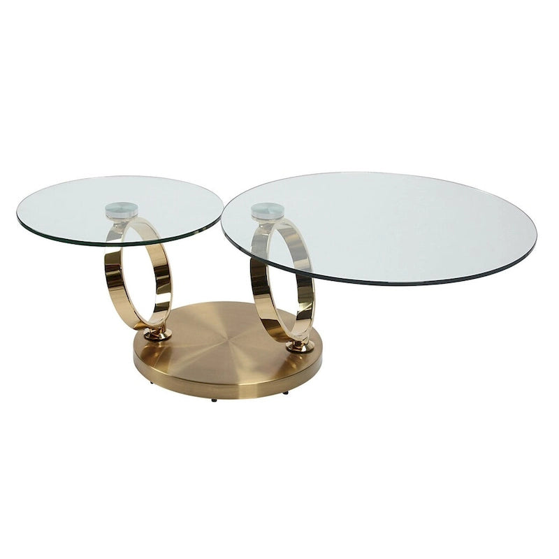32 Mesa de centro redonda abstracta de cristal y metal transparente y dorado - 31.5' X '17' X '31.5