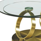 32 Mesa de centro redonda abstracta de cristal y metal transparente y dorado - 31.5' X '17' X '31.5