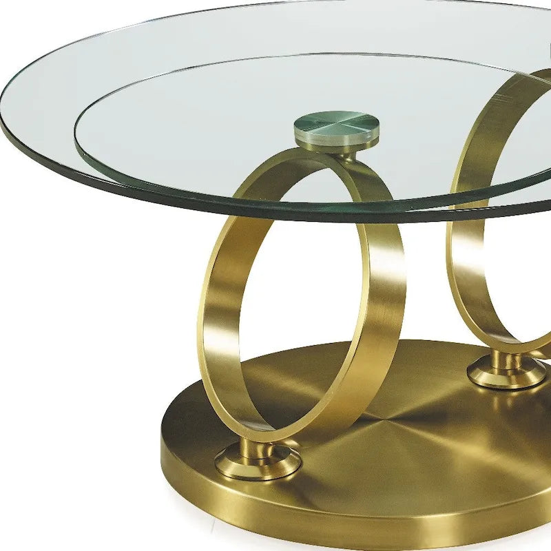 32 Mesa de centro redonda abstracta de cristal y metal transparente y dorado - 31.5' X '17' X '31.5