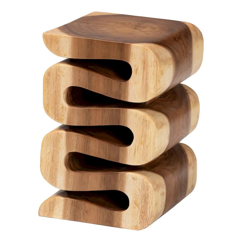 Mesa Auxiliar de Madera de Suar Tallada a Mano