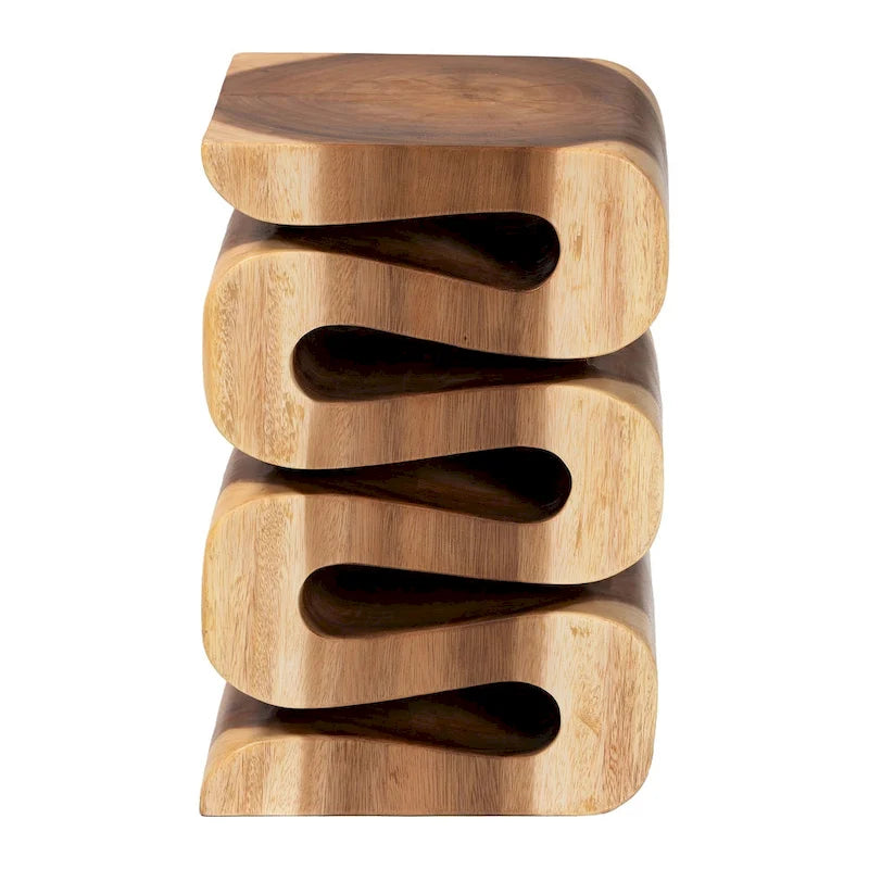 Mesa Auxiliar de Madera de Suar Tallada a Mano