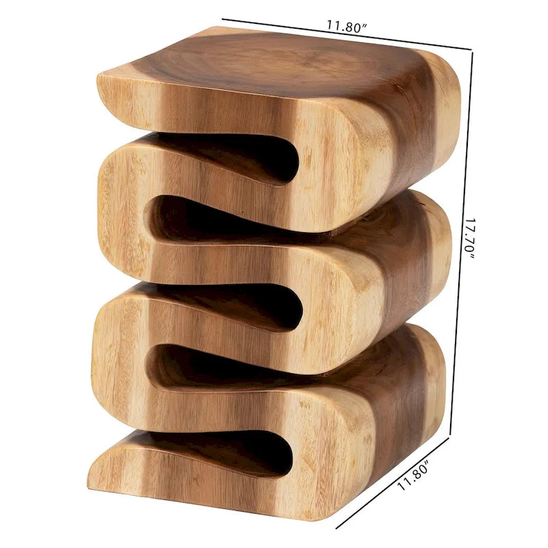 Mesa Auxiliar de Madera de Suar Tallada a Mano