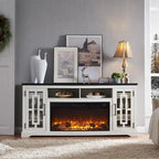 Mueble para TV de 80 pulgadas estilo casa de campo con chimenea, centro de entretenimiento