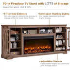 Mueble para TV de 80 pulgadas estilo casa de campo con chimenea, centro de entretenimiento
