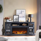 Mueble para TV de 80 pulgadas estilo casa de campo con chimenea, centro de entretenimiento