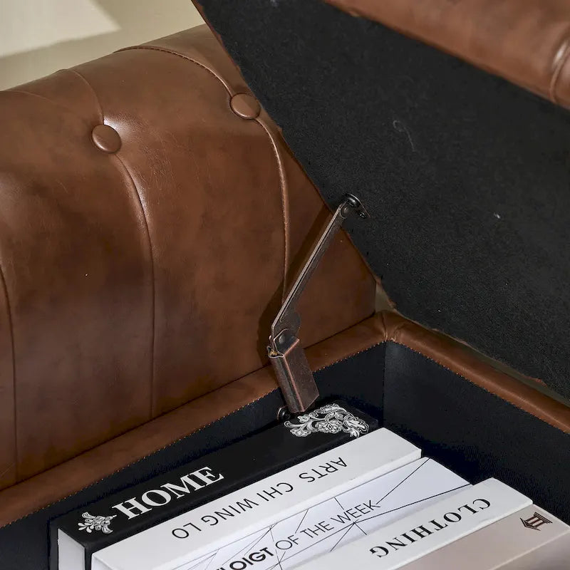 Banco otomano de almacenaje de tela tapizada de 55.12 pulgadas, diseño capitoné, capacidad de 275 libras para sala de estar o dormitorio