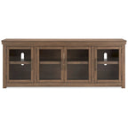 Mueble de TV, 4 puertas de cristal, estantes, madera marrón de 85 pulgadas