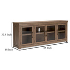 Mueble de TV, 4 puertas de cristal, estantes, madera marrón de 85 pulgadas