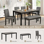 Mesa de comedor de 6 piezas, mesa de comedor de madera con mesa de comedor rectangular, banco y 4 sillas tapizadas