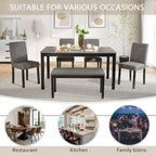Mesa de comedor de 6 piezas, mesa de comedor de madera con mesa de comedor rectangular, banco y 4 sillas tapizadas