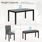Mesa de comedor de 6 piezas, mesa de comedor de madera con mesa de comedor rectangular, banco y 4 sillas tapizadas