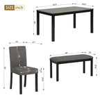 Mesa de comedor de 6 piezas, mesa de comedor de madera con mesa de comedor rectangular, banco y 4 sillas tapizadas