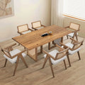 Mesa y sillas de comedor de madera de 7 piezas, mesa de cocina de ratán con mesa de comedor rectangular y 6 sillas