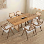 Mesa y sillas de comedor de madera de 7 piezas, mesa de cocina de ratán con mesa de comedor rectangular y 6 sillas
