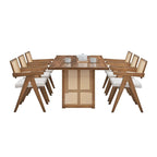 Mesa y sillas de comedor de madera de 7 piezas, mesa de cocina de ratán con mesa de comedor rectangular y 6 sillas