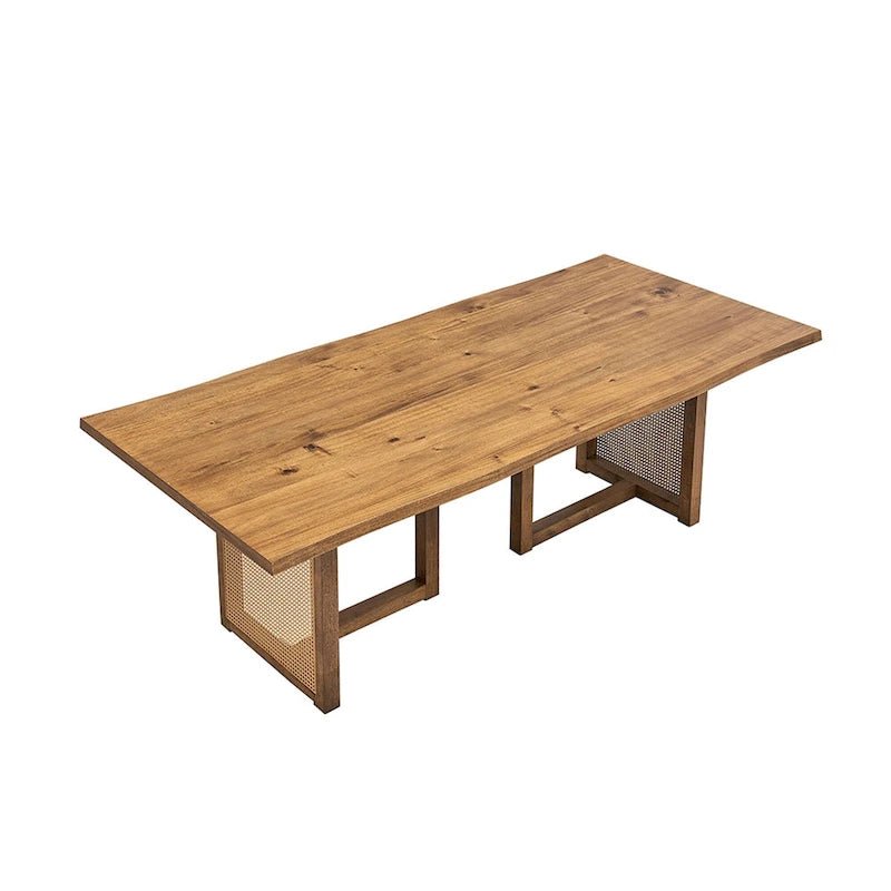 Mesa y sillas de comedor de madera de 7 piezas, mesa de cocina de ratán con mesa de comedor rectangular y 6 sillas