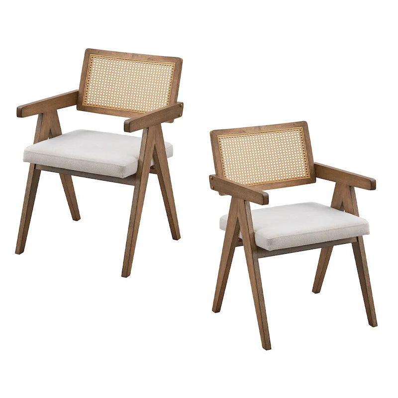 Mesa y sillas de comedor de madera de 7 piezas, mesa de cocina de ratán con mesa de comedor rectangular y 6 sillas