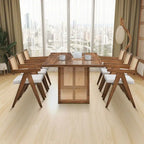 Mesa y sillas de comedor de madera de 7 piezas, mesa de cocina de ratán con mesa de comedor rectangular y 6 sillas