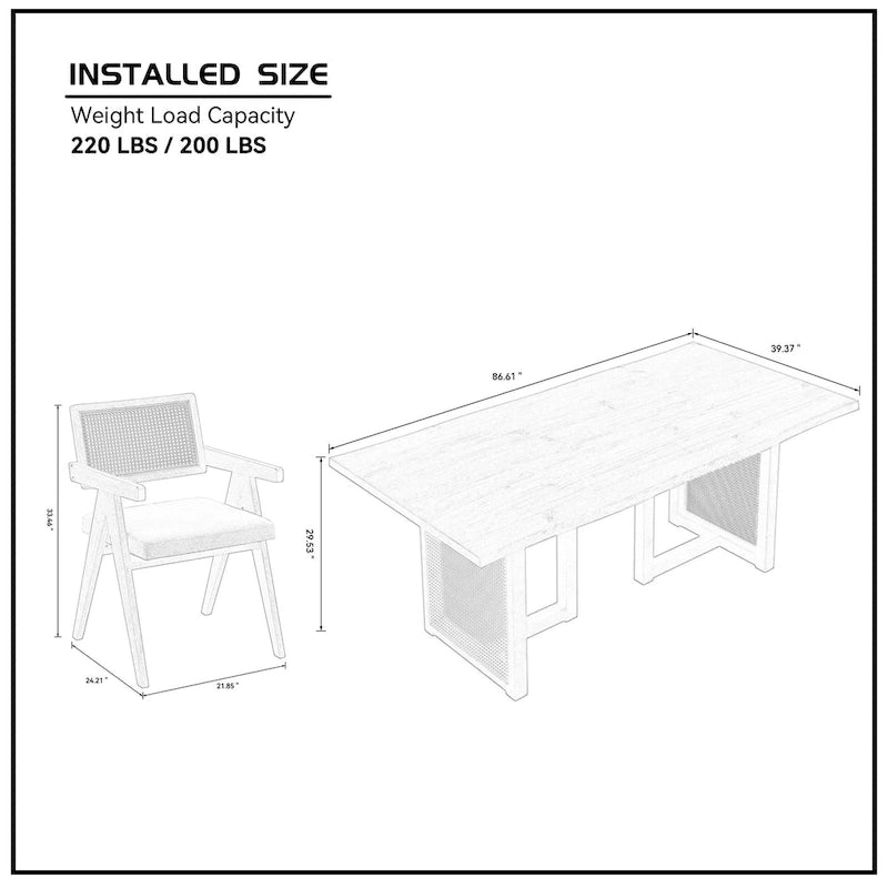 Mesa y sillas de comedor de madera de 7 piezas, mesa de cocina de ratán con mesa de comedor rectangular y 6 sillas