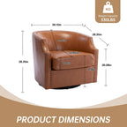 Sillón giratorio de barrica de 360 grados con remaches, tapizado en piel sintética/lino, para sala de estar