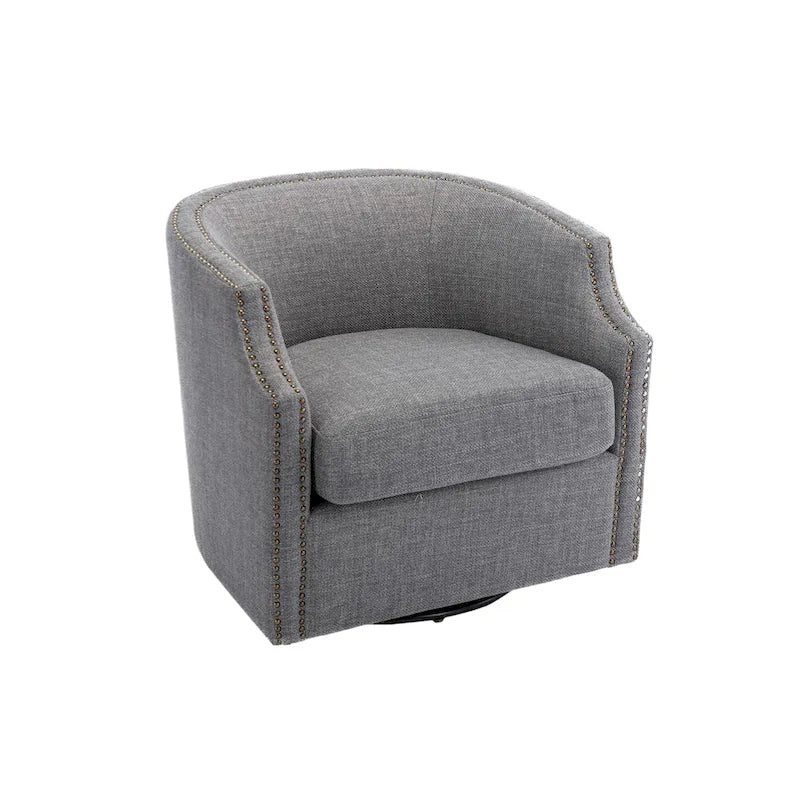 Sillón giratorio de barrica de 360 grados con remaches, tapizado en piel sintética/lino, para sala de estar