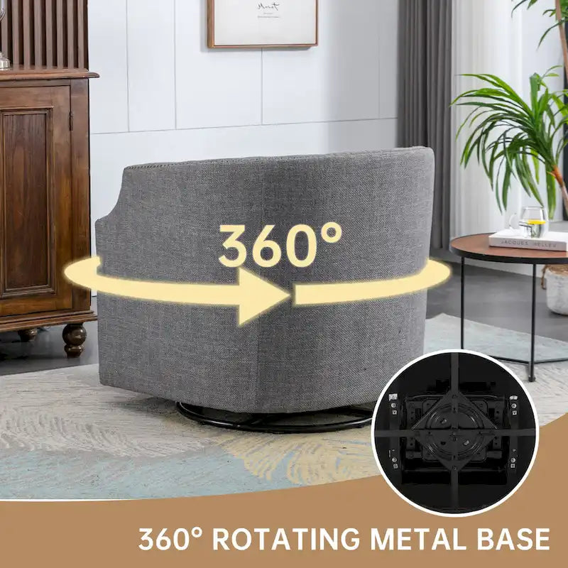 Sillón giratorio de barrica de 360 grados con remaches, tapizado en piel sintética/lino, para sala de estar