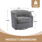 Sillón giratorio de barrica de 360 grados con remaches, tapizado en piel sintética/lino, para sala de estar