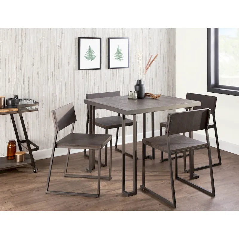 Mesa de comedor industrial de madera y metal