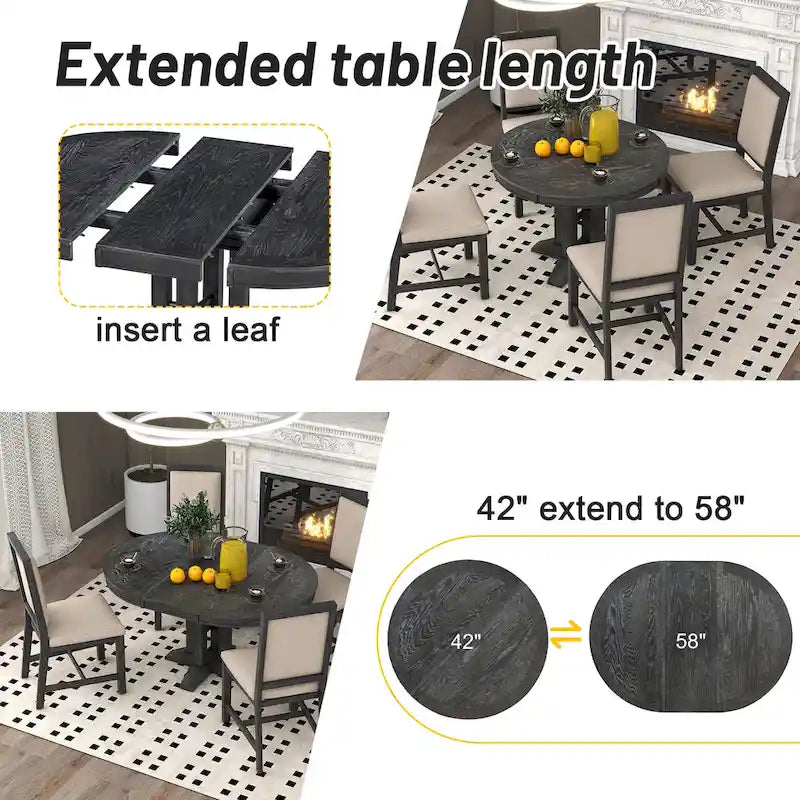 Mesa de comedor de casa de campo Mesa redonda extensible para cocina y comedor
