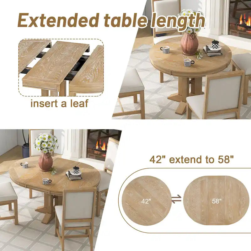 Mesa de comedor de casa de campo Mesa redonda extensible para cocina y comedor