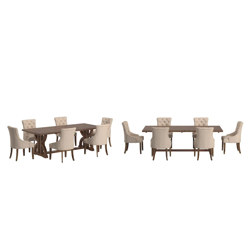 Mesa de Comedor de Madera Reciclada con Sillas de Respaldo Curvo Capitoné