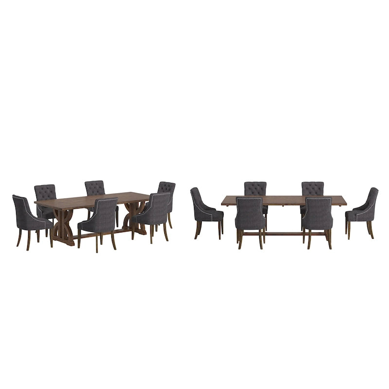 Mesa de Comedor de Madera Reciclada con Sillas de Respaldo Curvo Capitoné