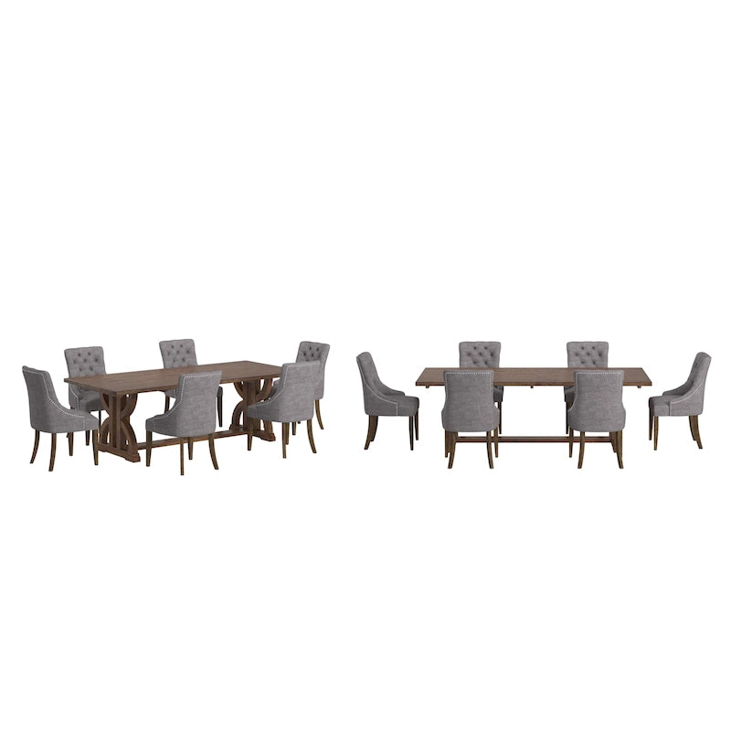 Mesa de Comedor de Madera Reciclada con Sillas de Respaldo Curvo Capitoné