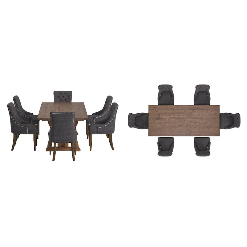 Mesa de Comedor de Madera Reciclada con Sillas de Respaldo Curvo Capitoné