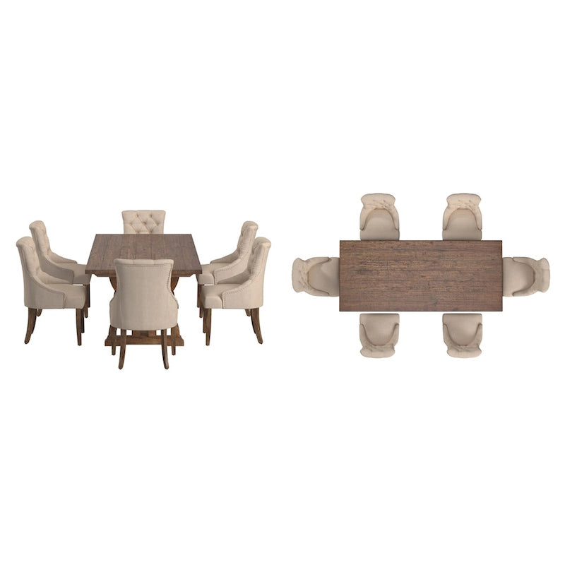 Mesa de Comedor de Madera Reciclada con Sillas de Respaldo Curvo Capitoné