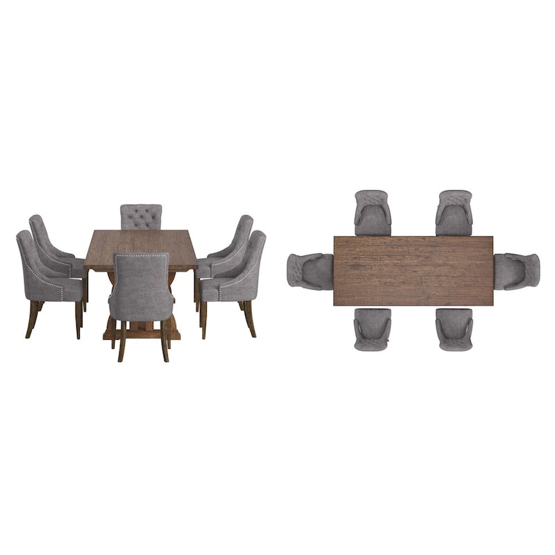 Mesa de Comedor de Madera Reciclada con Sillas de Respaldo Curvo Capitoné