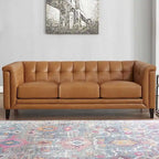 Sofá, sofá de dos plazas y sillón de cuero de plena flor con plumas, espuma viscoelástica y resortes
