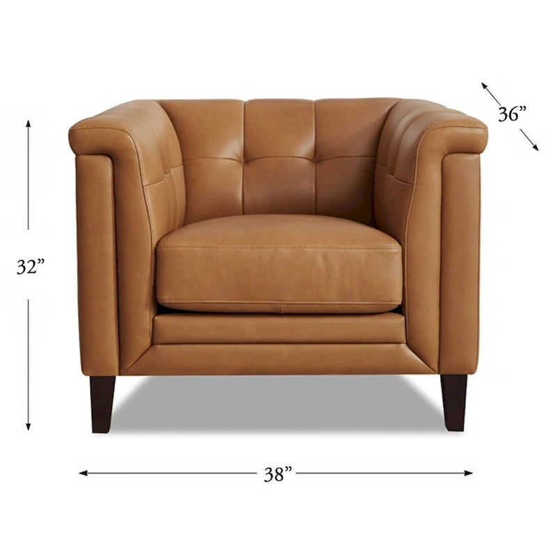 Sofá, sofá de dos plazas y sillón de cuero de plena flor con plumas, espuma viscoelástica y resortes