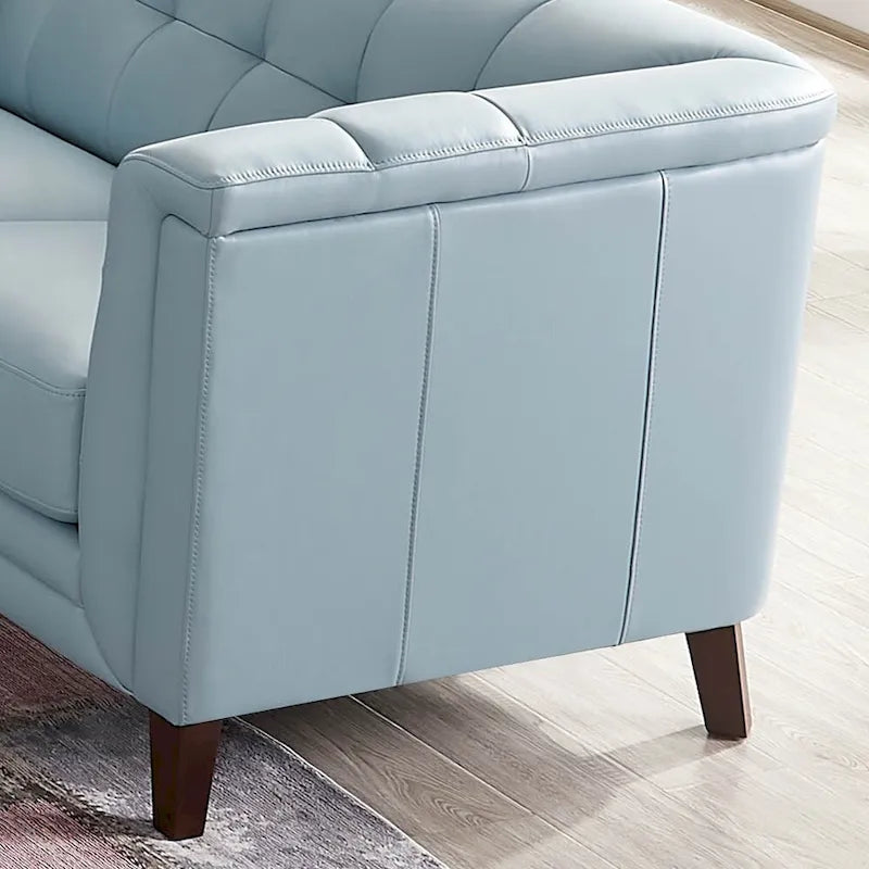 Sofá, sofá de dos plazas y sillón de cuero de plena flor con plumas, espuma viscoelástica y resortes