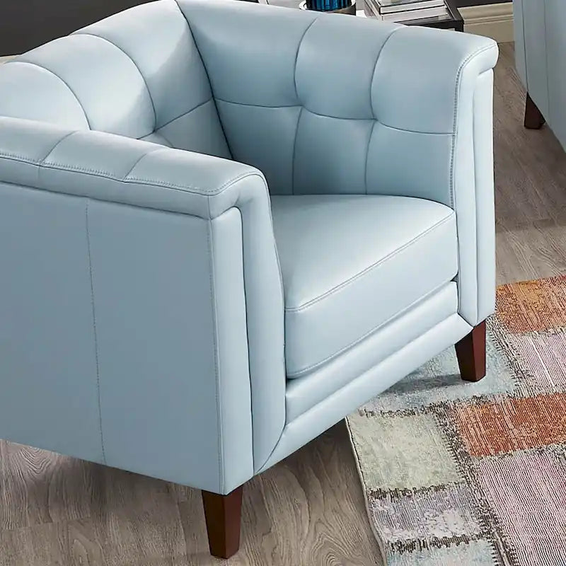 Sofá, sofá de dos plazas y sillón de cuero de plena flor con plumas, espuma viscoelástica y resortes