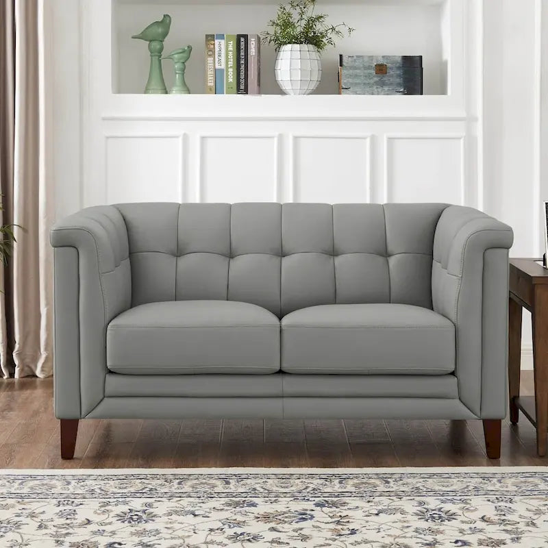 Sofá, sofá de dos plazas y sillón de cuero de plena flor con plumas, espuma viscoelástica y resortes