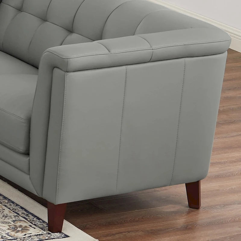 Sofá, sofá de dos plazas y sillón de cuero de plena flor con plumas, espuma viscoelástica y resortes