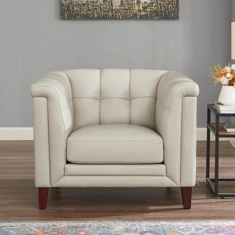 Sofá, sofá de dos plazas y sillón de cuero de plena flor con plumas, espuma viscoelástica y resortes
