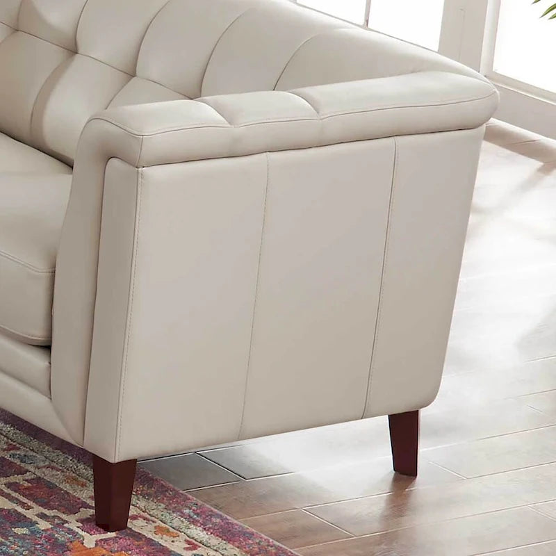 Sofá, sofá de dos plazas y sillón de cuero de plena flor con plumas, espuma viscoelástica y resortes