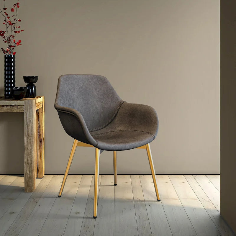 Sillón de comedor con patas metálicas doradas (2 unidades) - Marrón claro - 24.5Pr x 25.2An x 33Al