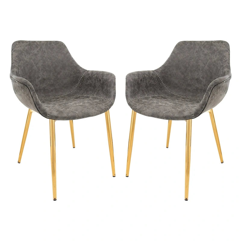 Sillón de comedor con patas metálicas doradas (2 unidades) - Marrón claro - 24.5Pr x 25.2An x 33Al