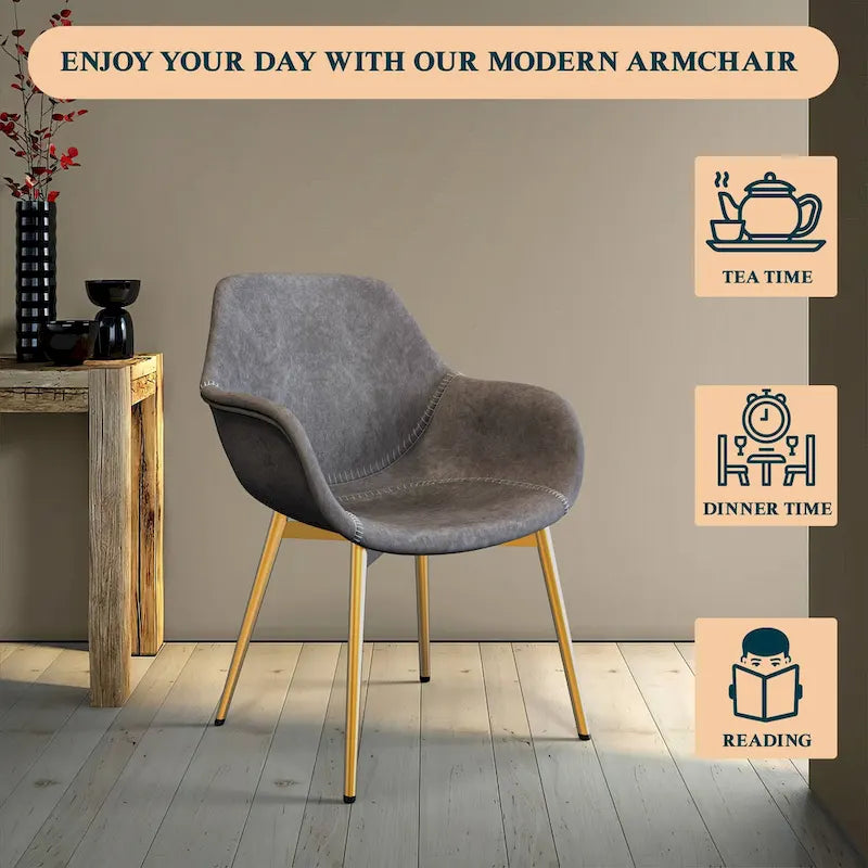 Sillón de comedor con patas metálicas doradas (2 unidades) - Marrón claro - 24.5Pr x 25.2An x 33Al